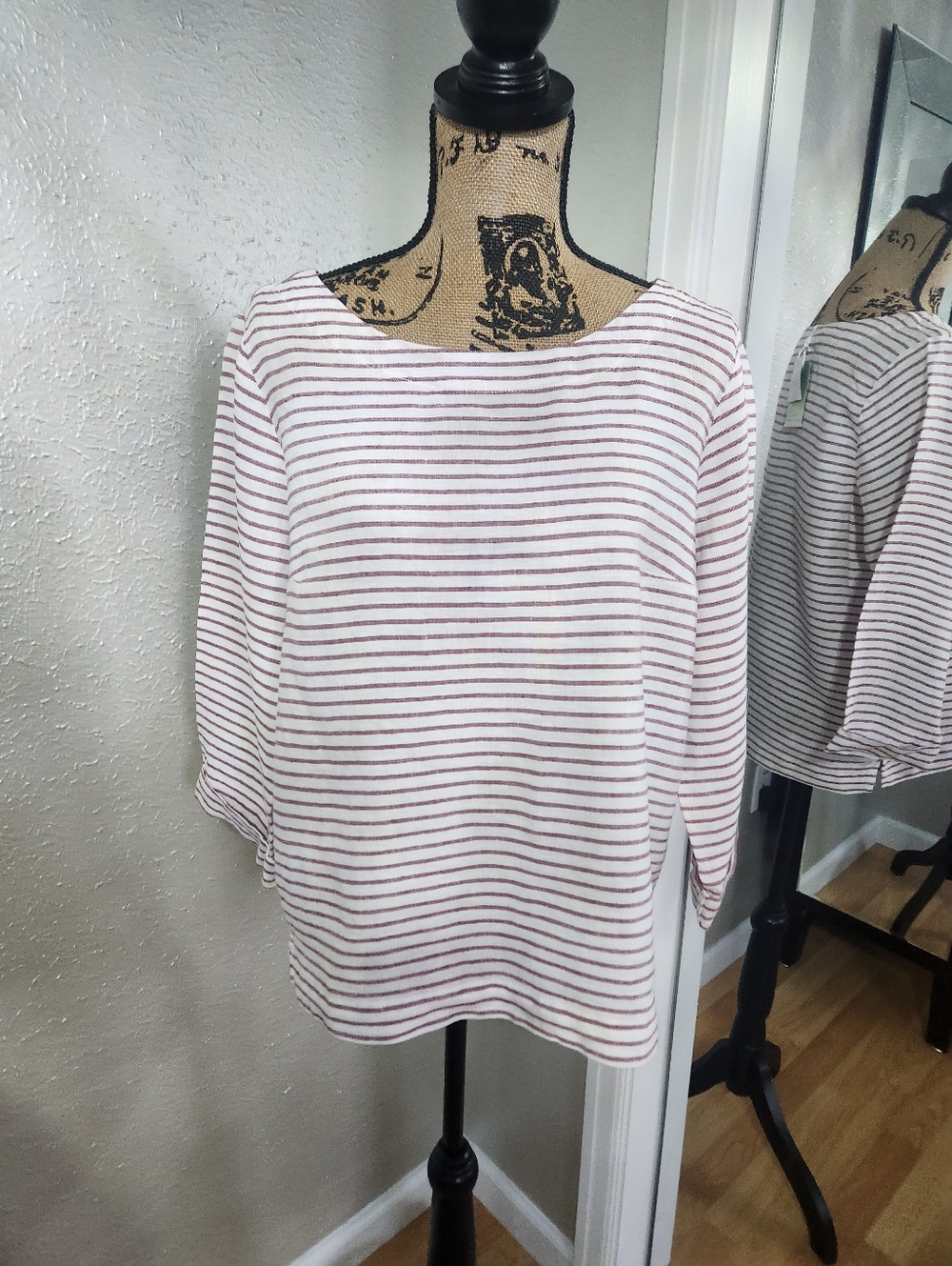 Sigrid Olsen Striped Boatneck Top in Cream and Dusty Rose